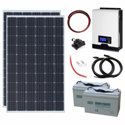 Complete Solar Power Solution - 2x300W Panels, 3000W Inverter, 2x100Ah Batteries - Ideal for Off-Grid, Camping, and Emergencies - Solar chargex