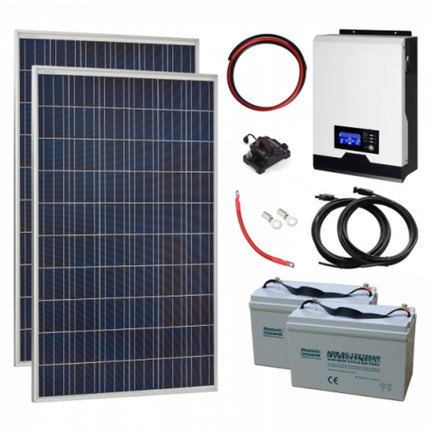 Off-Grid Solar Panel Kit with 2 x 275W German Panels, 2000W Inverter, 2 x 100Ah Batteries - Solar chargex