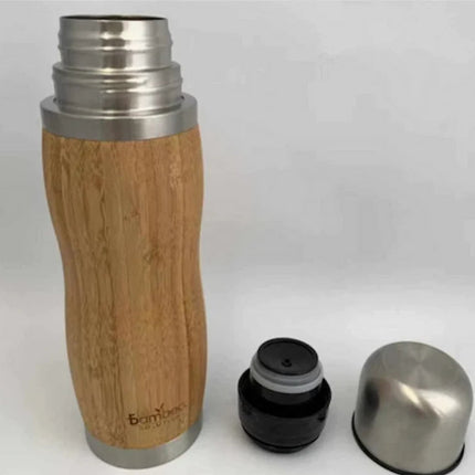 Bambeco - Natural Bamboo Thermos Flask with cup lid - Solar chargex