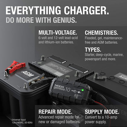 NOCO 10-Amp Battery Charger, Battery Maintainer, and Battery Desulfator - Solar chargex